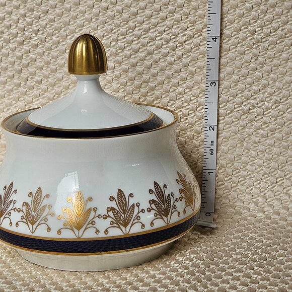 Rare vintage Weimar Porcelain Sugar Jar, German Real Cobalt Harmonie 50's - Picture 9 of 10